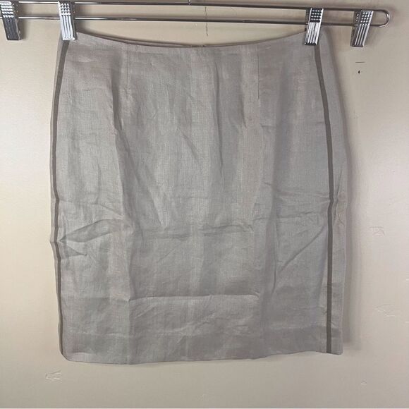 NWT‎ J.Crew Linen Pencil Khaki Mini Skirt Size 4 Preppy Career Wear Straight - Picture 1 of 6